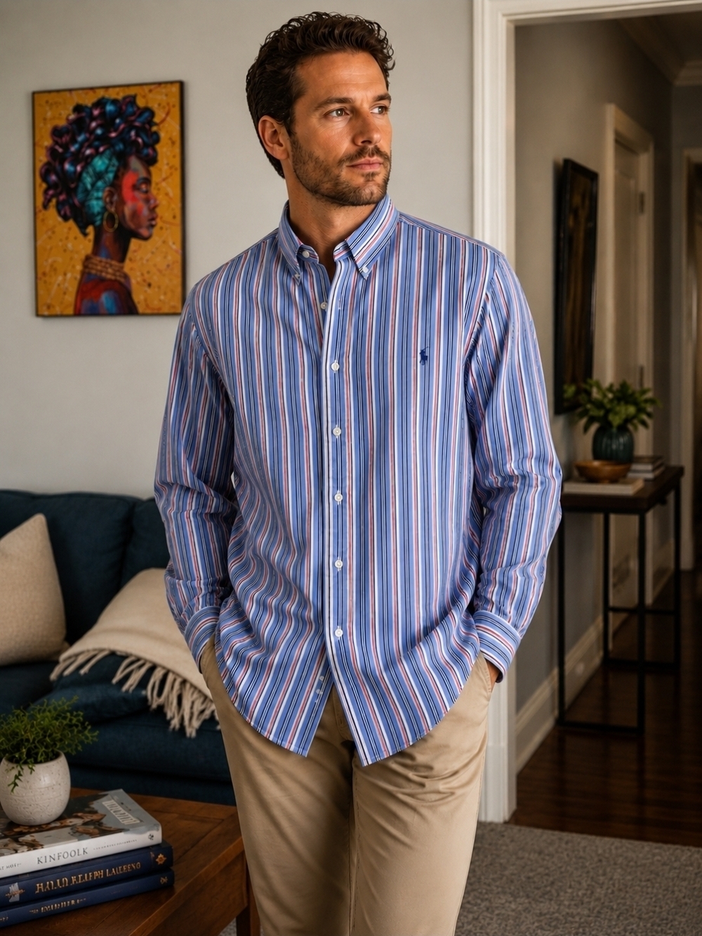 Ralph Lauren Blue and White Multi-Stripe Button-Down Shirt